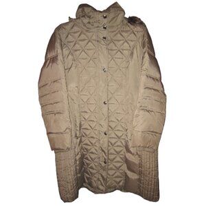 London Fog Plus 2X Puffer Coat Jacket Zip Faux Fur Hooded Quilted Down Feathers